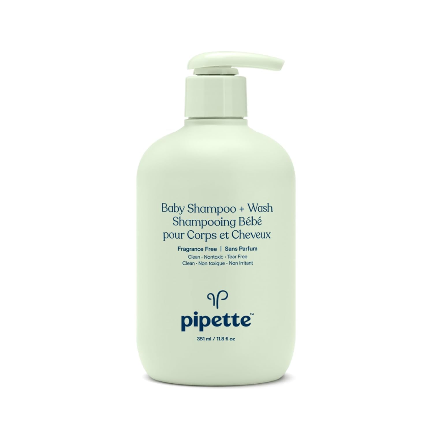 Pipette Baby Shampoo and Body Wash - Fragrance Free, Tear-Free Bath Time, Hypoallergenic, Moisturizing Plant-Derived Squalane, New Formula, 11.8 fl oz